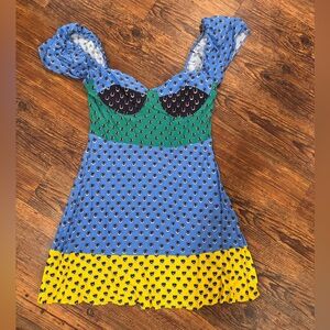 STAUD Blue and Yellow silk Dress